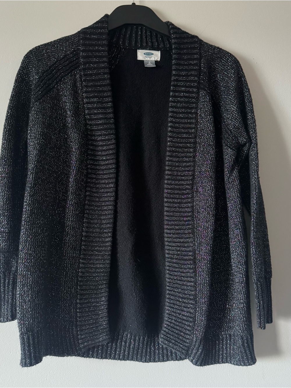 Old Navy Black Metallic Open-Front Cardigan Girls M 7/8